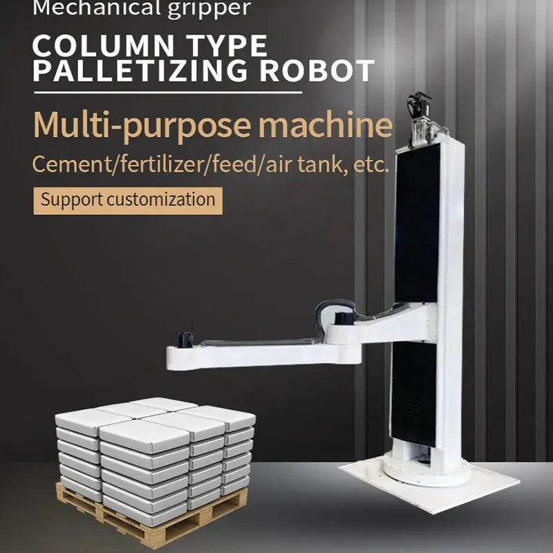 Automatic vertical column palletizer stacking system for bags, boxes and cartons, bag stacker, PLC control