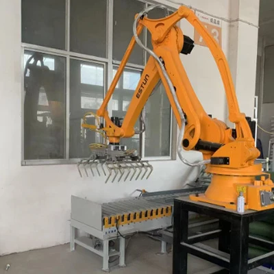Automatic vertical column palletizer stacking system for bags, boxes and cartons, bag stacker, PLC control