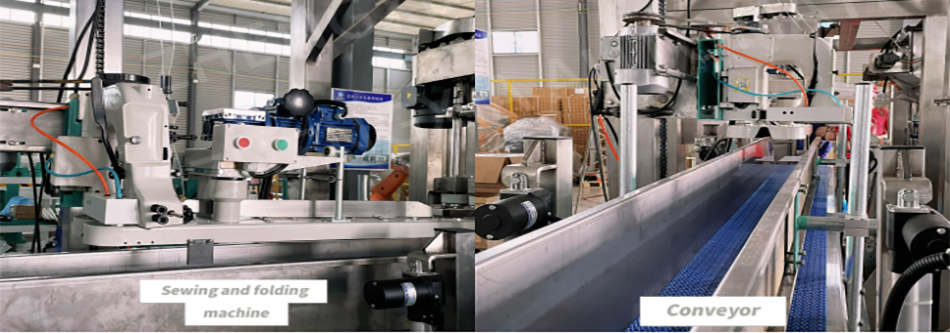 Fully automatic bagging and packaging machine 5-50 kg rice, beans, seeds, grains packaging machine with robot tray machine