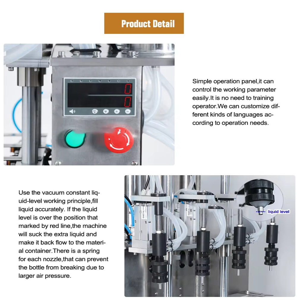 Semi-automatic desktop 4 nozzle vacuum filling machine, small bottle mosquito repellent liquid beverage perfume liquid vacuum filling machine