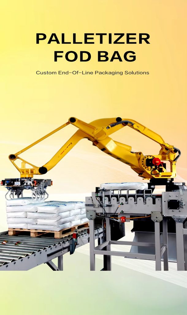FANUCcustomised robot bag palletiser is suitable for bagged cement feed, gypsum powder, putty powder, yuanming powder, and industrial palletising robot.