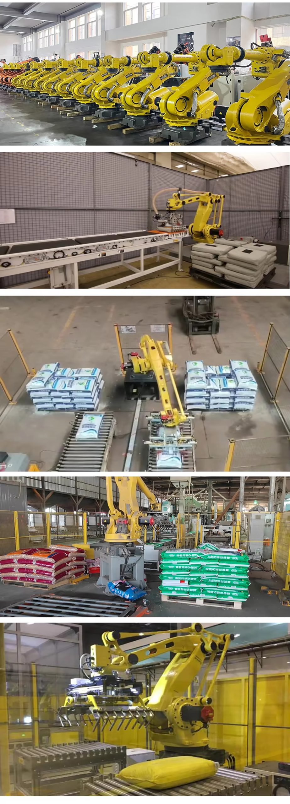 FANUCcustomised robot bag palletiser is suitable for bagged cement feed, gypsum powder, putty powder, yuanming powder, and industrial palletising robot.